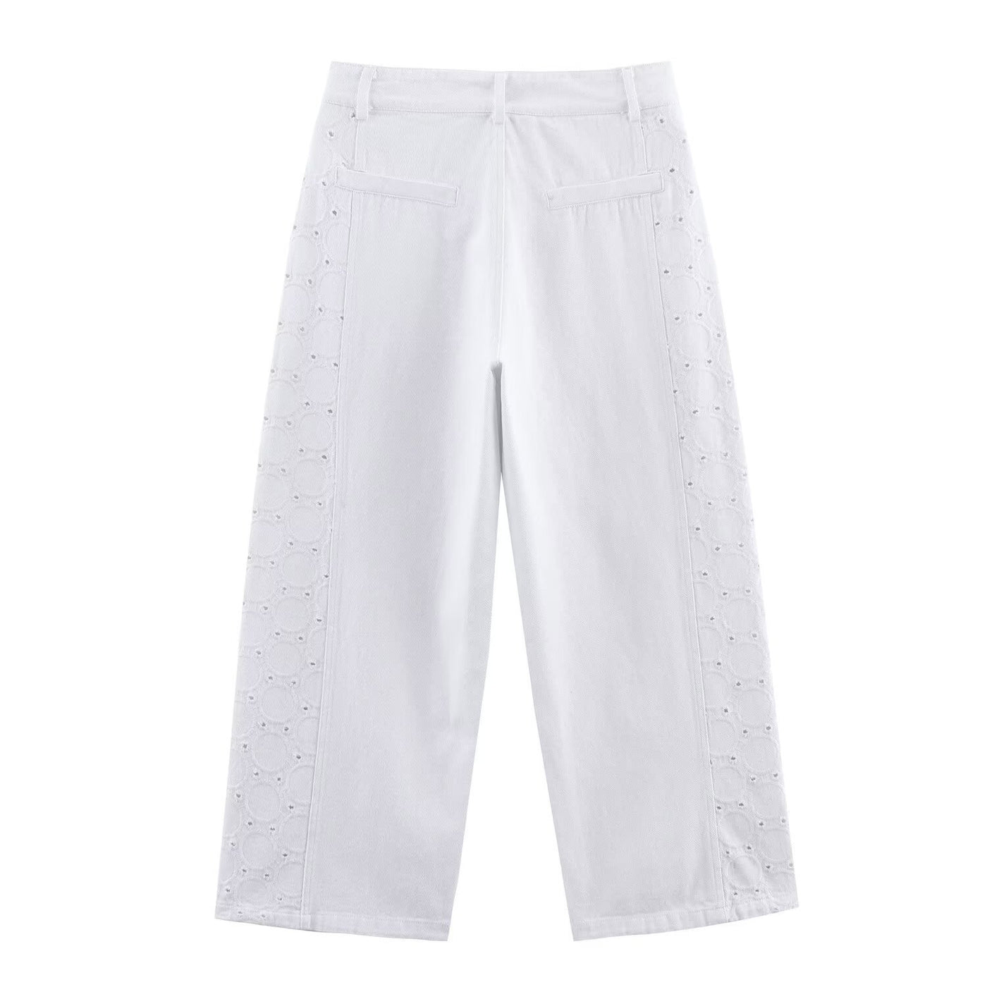 Natalia | High-Rise Broderie Anglaise Panel Cropped Wide-Leg Jeans in White