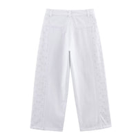 Natalia | High-Rise Broderie Anglaise Panel Cropped Wide-Leg Jeans in White