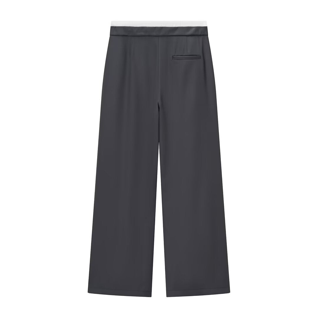 Rosie | Drawstring Pleat-Front Jersey Wide-Leg Trousers with Contrast Waistband