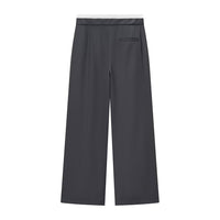 Rosie | Drawstring Pleat-Front Jersey Wide-Leg Trousers with Contrast Waistband