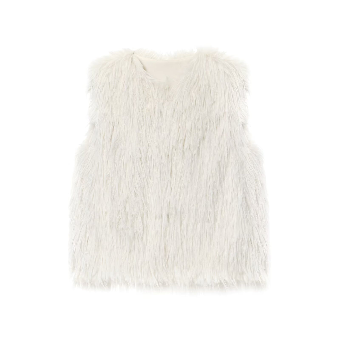 Jemima | White Shaggy Faux Fur V-Neck Waistcoat