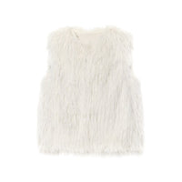 Jemima | White Shaggy Faux Fur V-Neck Waistcoat