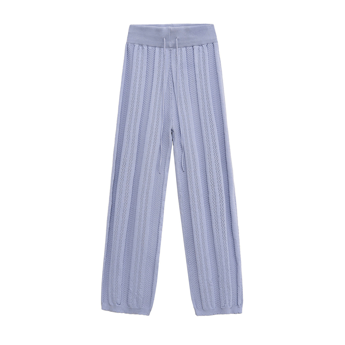 India | Chevron Knit Drawstring Wide-Leg Open-Knit Trousers in Light Blue
