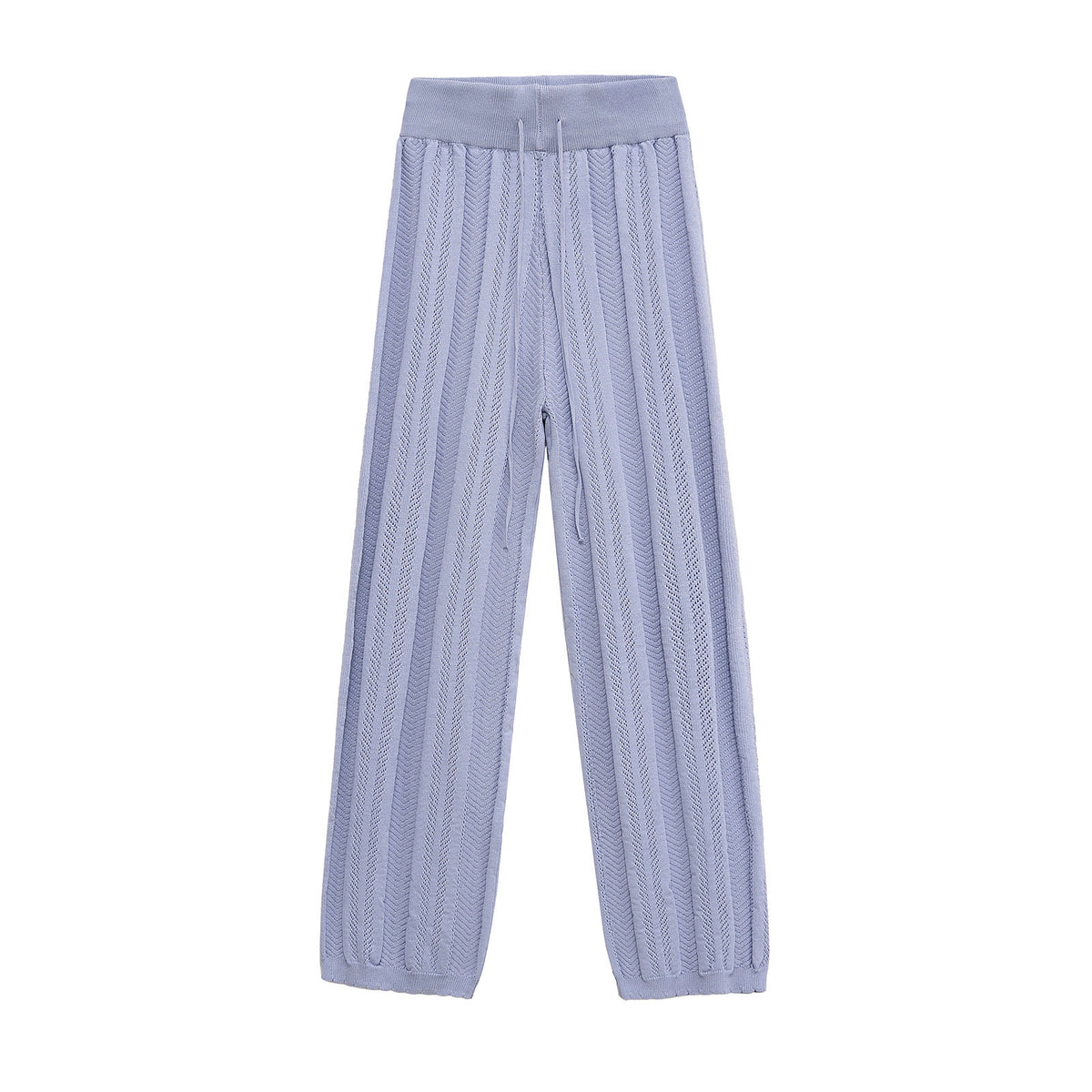 India | Chevron Knit Drawstring Wide-Leg Open-Knit Trousers in Light Blue