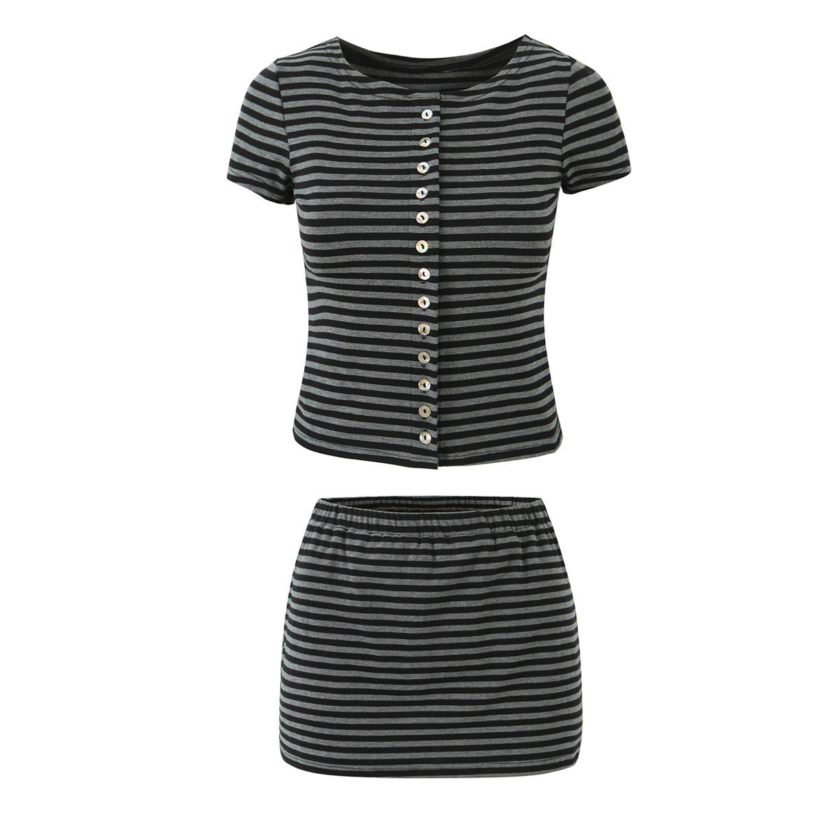 Sophie | Striped Knit Cropped Top Mini Skirt Co-ord Set