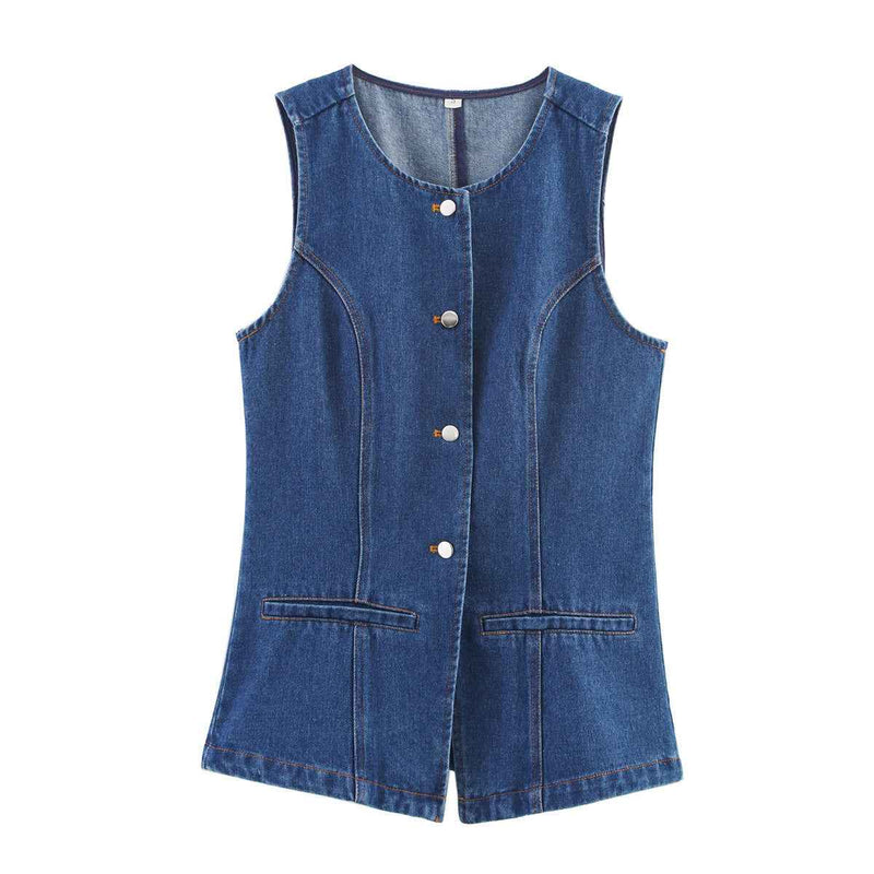 Yara | Summer Denim Vest Light Blue Sleeveless Button Front