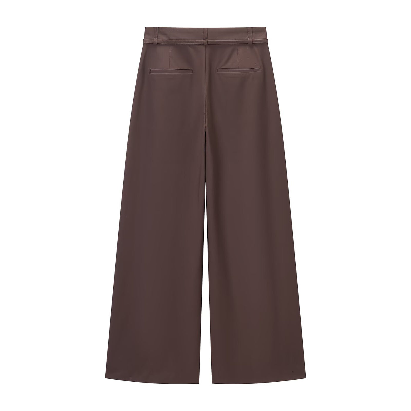 Ivy | High-Waist D-Ring Belt Deep-Pleat Wide-Leg Trousers in Brown