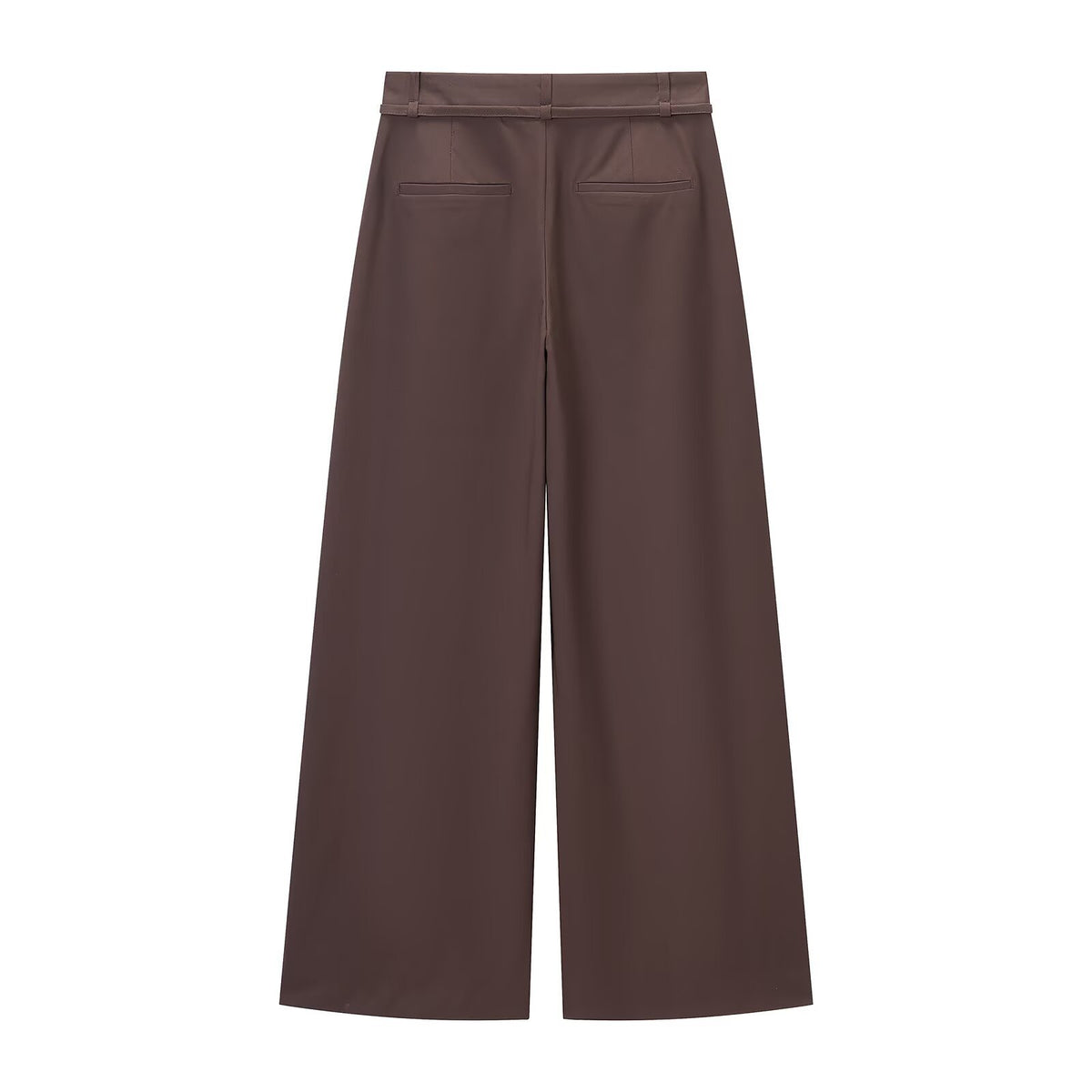 Ivy | High-Waist D-Ring Belt Deep-Pleat Wide-Leg Trousers in Brown