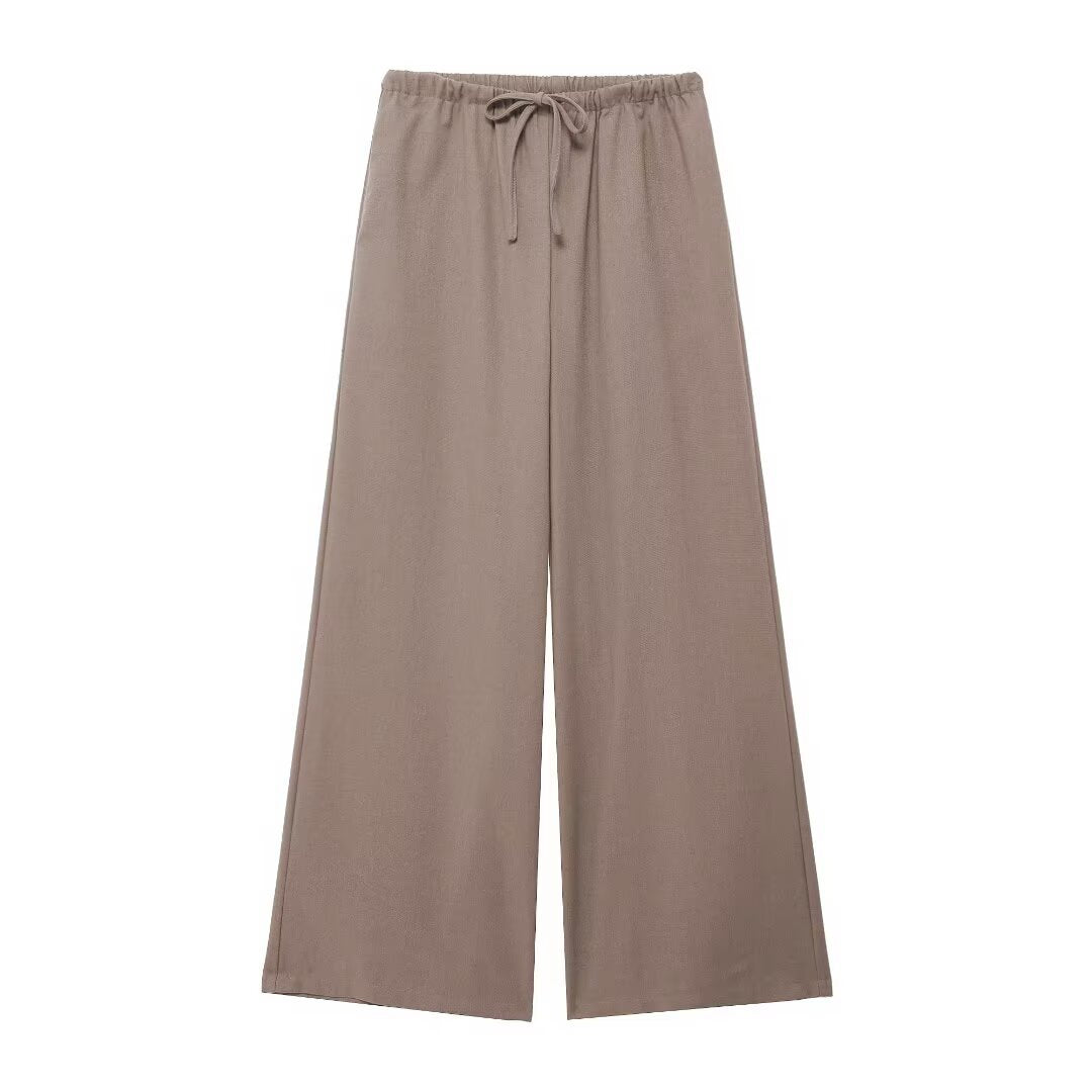 Jemima | Elasticated Drawstring Pocket Wide-Leg Linen Trousers