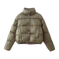 Briar | Cropped Puffer Jacket Khaki Quilted Padded Short Oversized