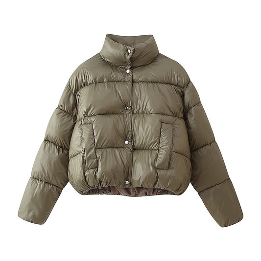 Briar | Cropped Puffer Jacket Khaki Quilted Padded Short Oversized