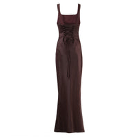 Evelyn | Ruched Satin Maxi Slip Dress