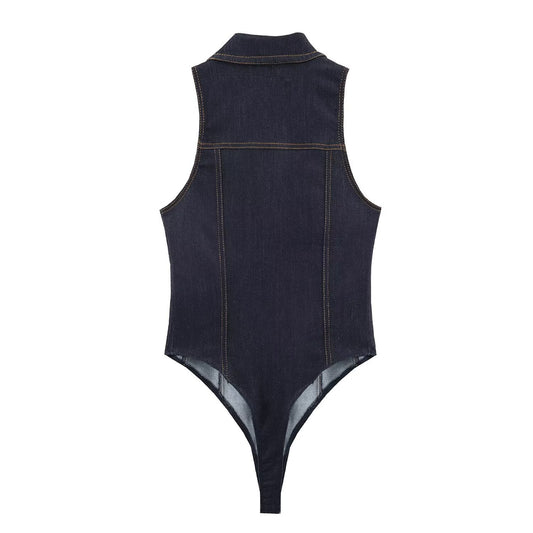 Orla | Denim Jumpsuit Dark Blue Sleeveless Button Front