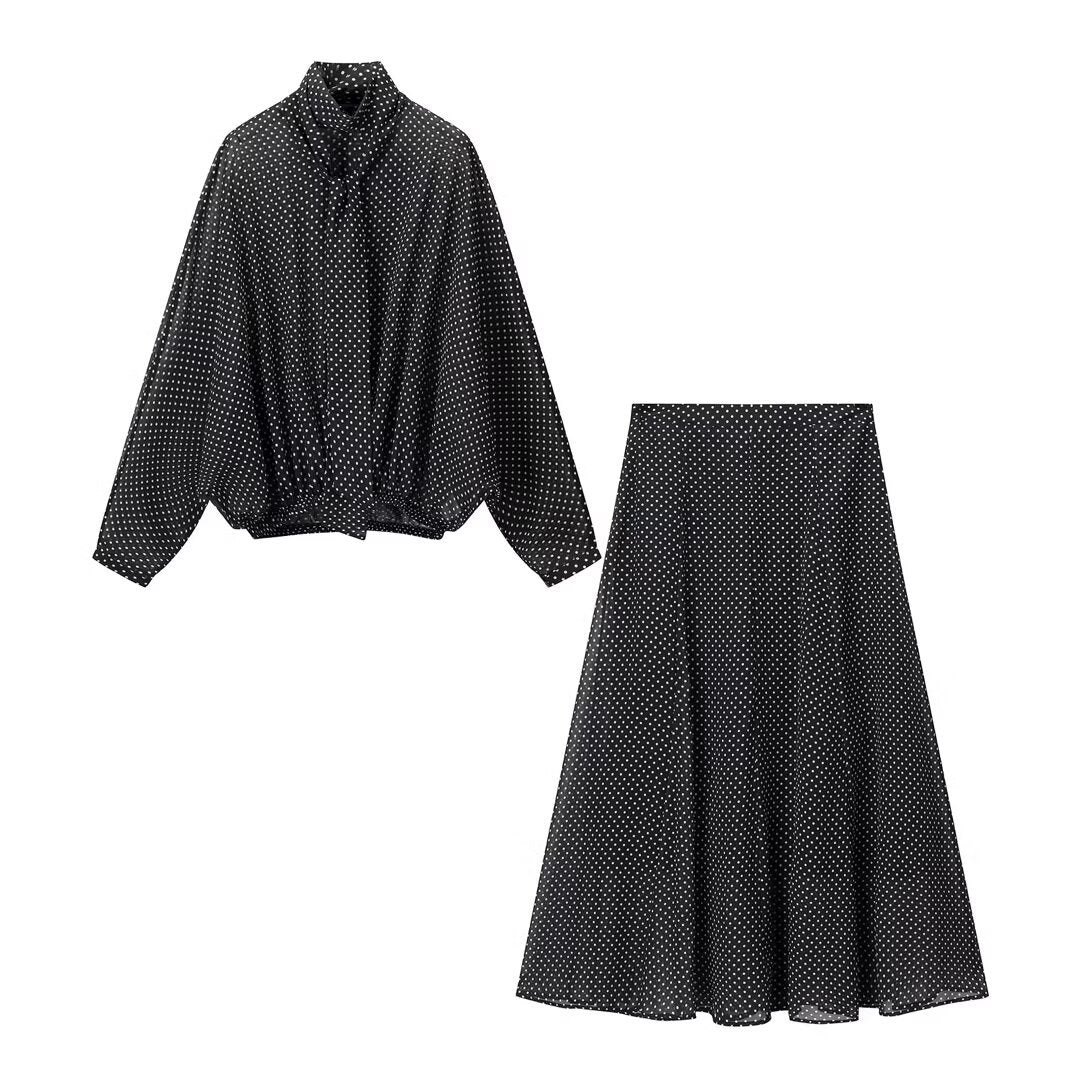 Lucy | Polka Dot Chiffon Tie Neck Matching Set