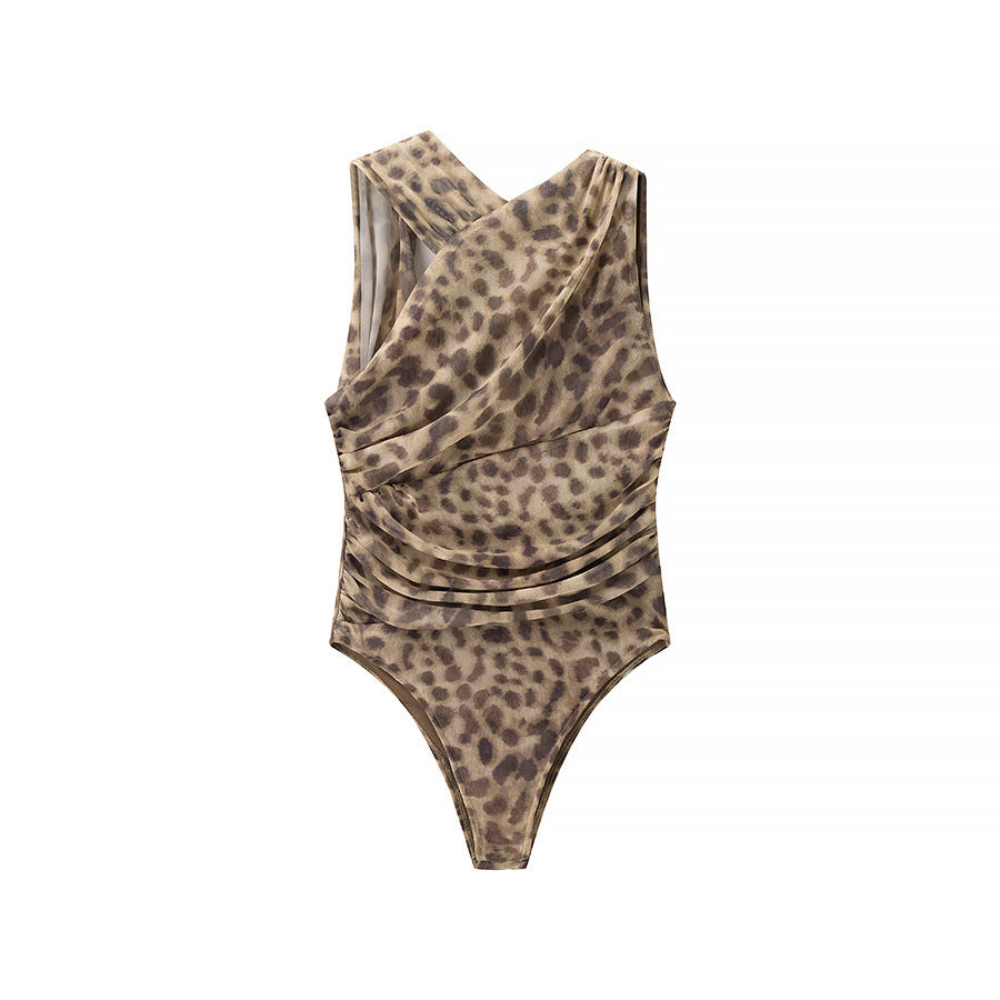 Effie | Leopard Print Ruched Halter Top in Beige