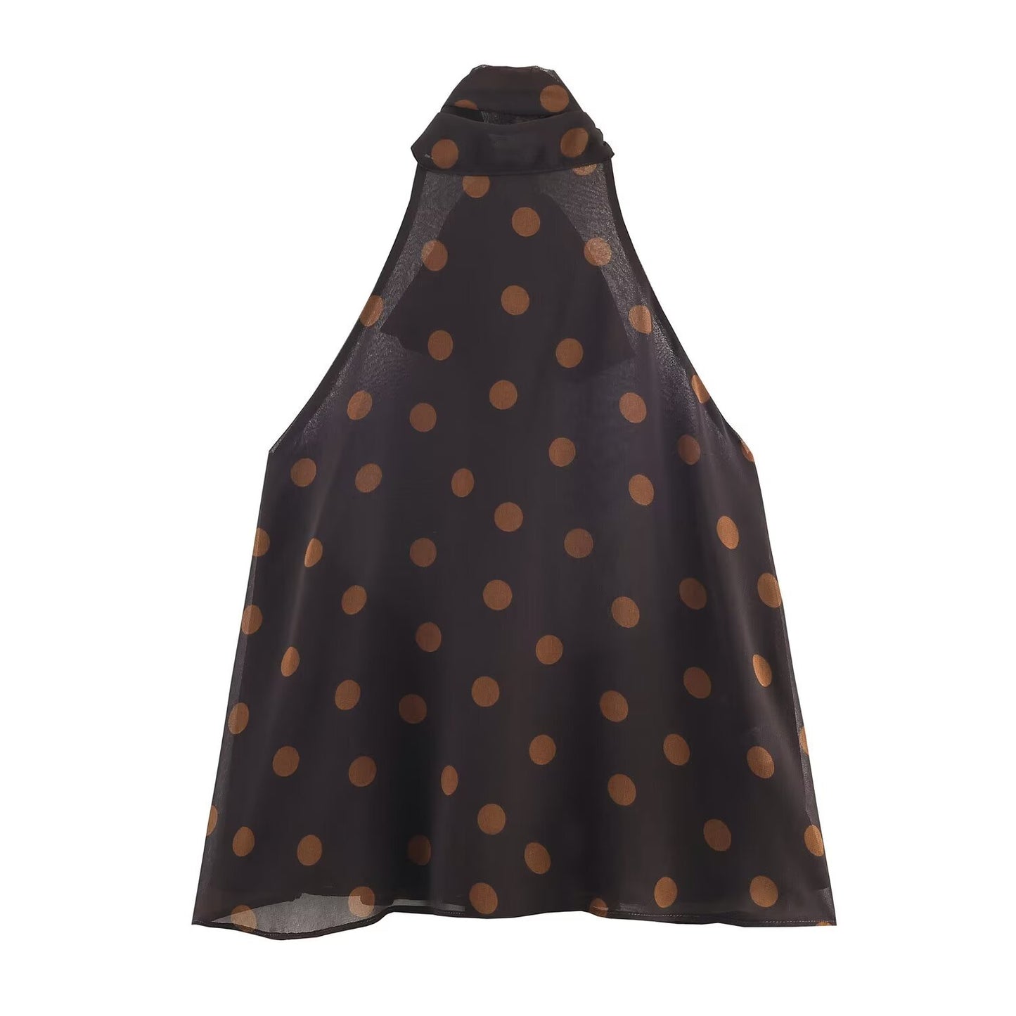 Camille | Halter Neck Top Brown Black Polka Dot Sleeveless Sheer