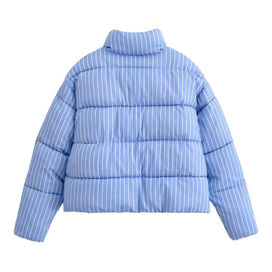 Iris | Quilted Puffer Jacket Light Blue Striped Cropped Oversized