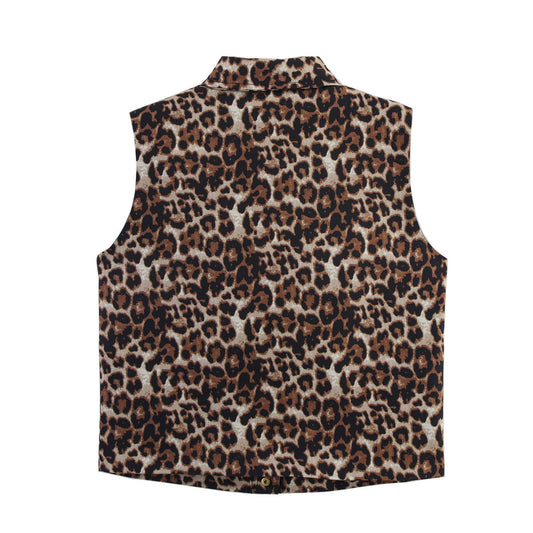Paloma | Sleeveless Shirt Leopard Print Brown Button Front Fitted