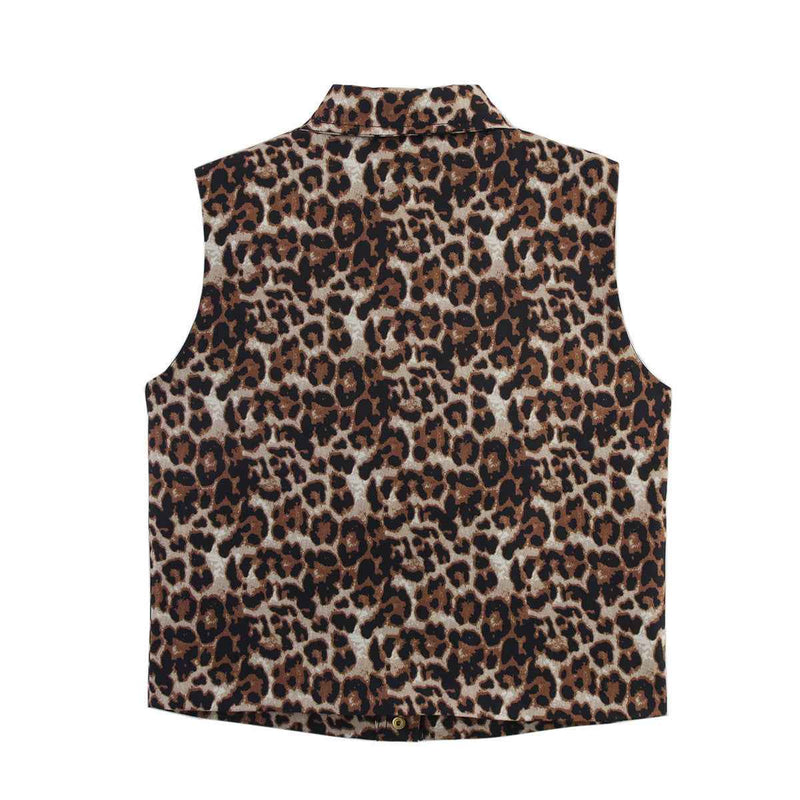 Paloma | Sleeveless Shirt Leopard Print Brown Button Front Fitted