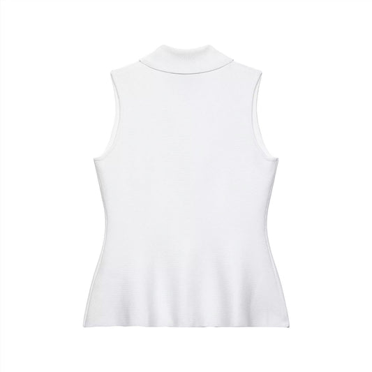 Flore | White Peplum Top Sleeveless Collared Button Front Fitted