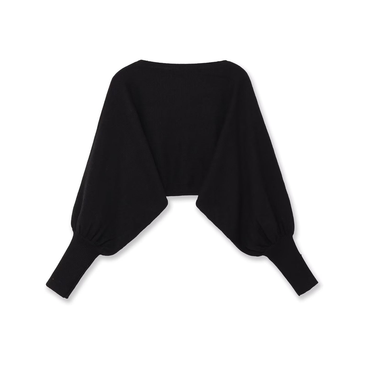 Florence | Wide Boat Neck Dropped Shoulder Voluminous Sleeve Ribbed Cropped Knit Top