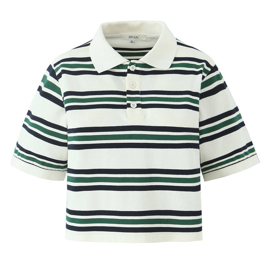Eleanor | Stylish Striped Cropped Polo Shirt
