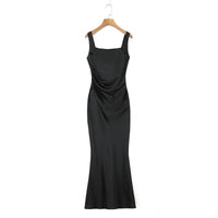 Liora | Cowl Neck Satin Maxi Slip Dress - Black