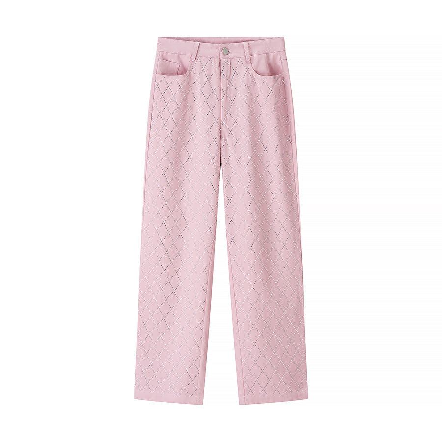 Josephine | High-Rise Diamond Rhinestone Straight-Leg Jeans in Pink