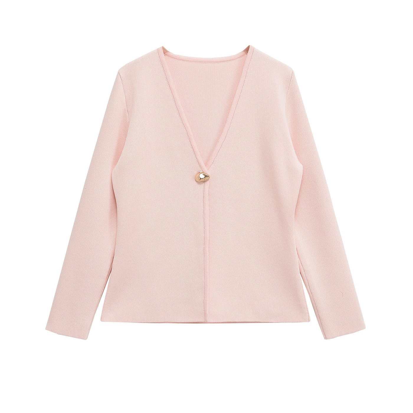 Mila | Deep V-Neck Gold Button Centre Seam Cropped Knit Cardigan