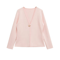 Mila | Deep V-Neck Gold Button Centre Seam Cropped Knit Cardigan