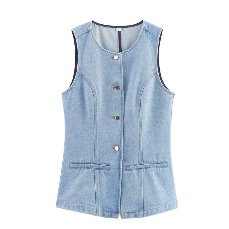 Yara | Summer Denim Vest Light Blue Sleeveless Button Front