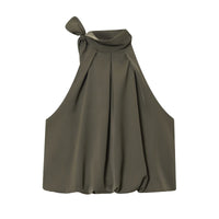 Louisa | Bow-Tie Halter Neck Satin Top