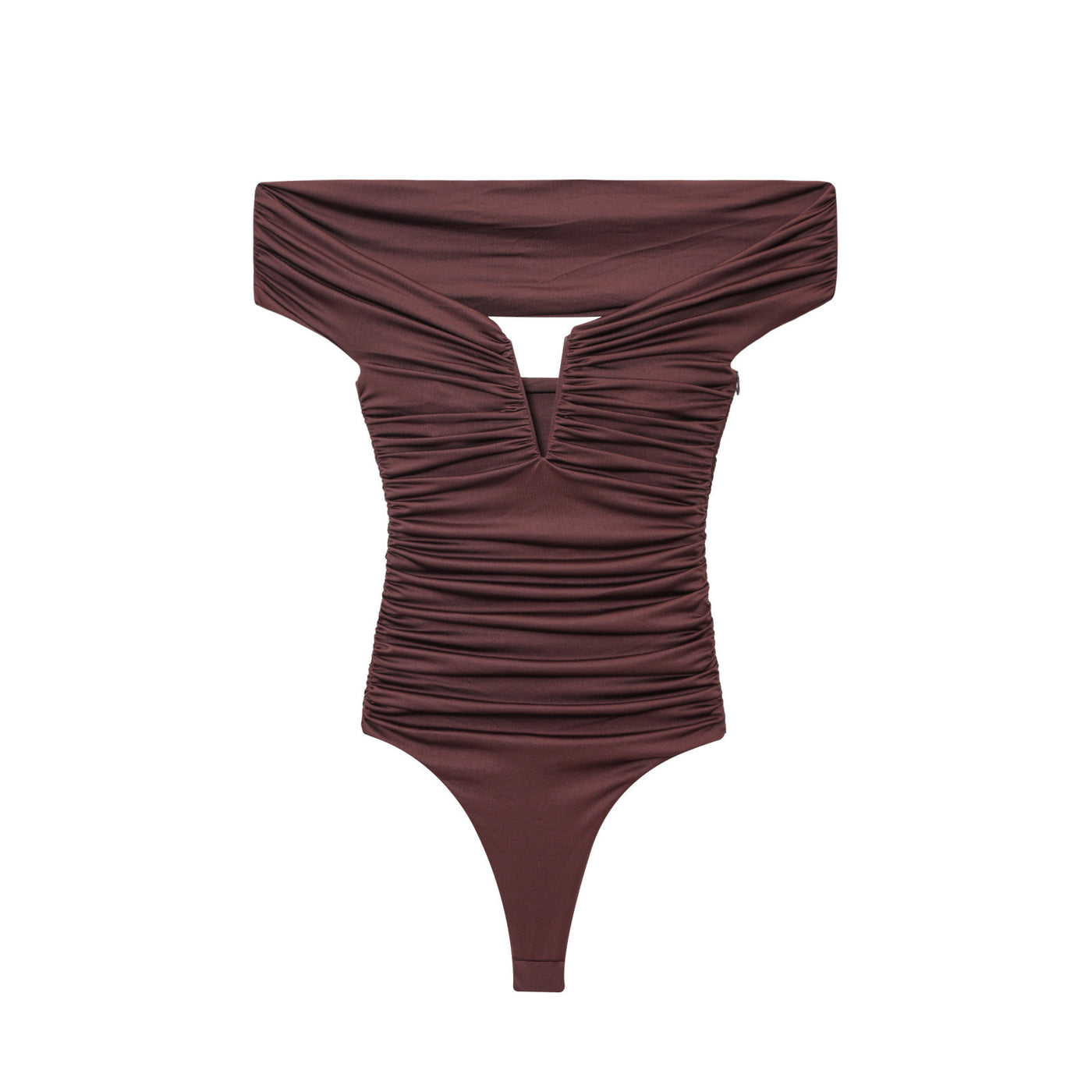 Tilly | Off-Shoulder V-Plunge Ruched Top in Brown