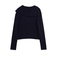 Hattie | Fold-Over Collar Asymmetric Zip Ribbed Knit Crop Top