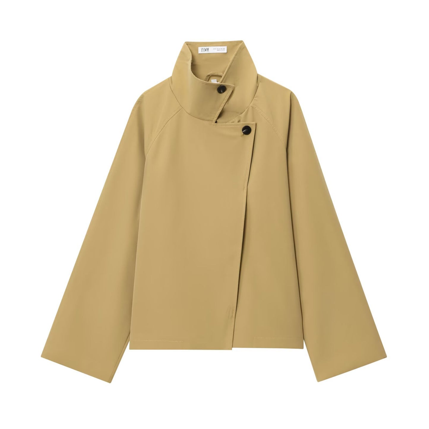 Thea | Cropped Lightweight Jacket Beige Funnel Neck Button Front