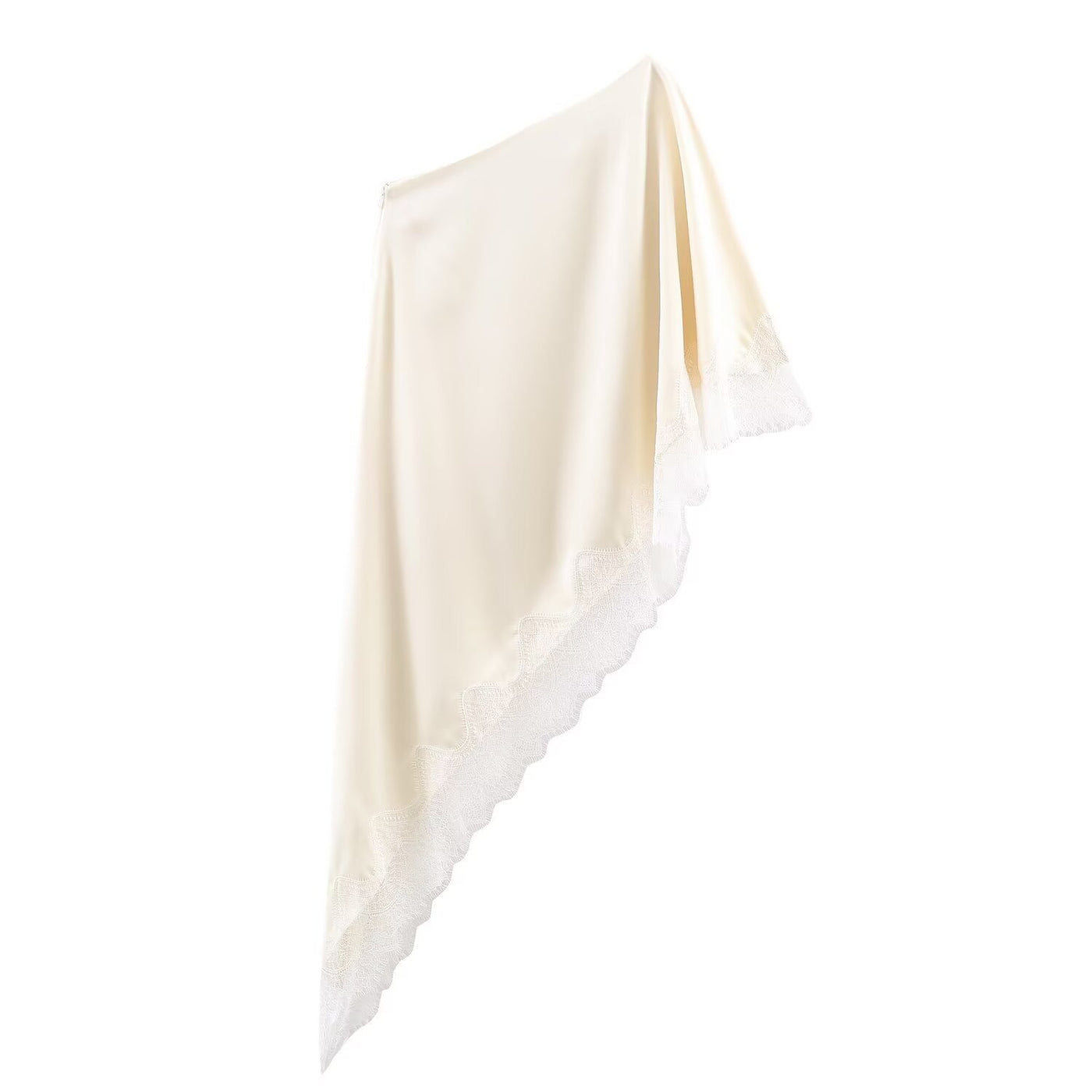 Aurora | Satin One Shoulder Lace Trim Asymmetric Top