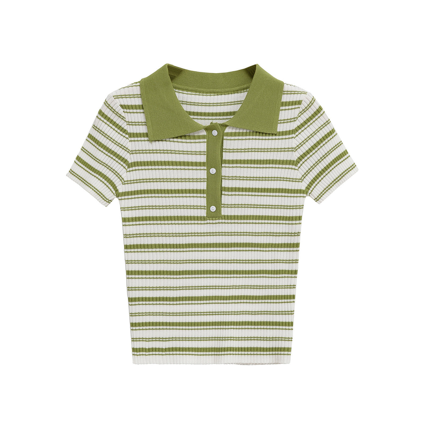 Phoebe | Striped Ribbed Knit Polo Crop Top