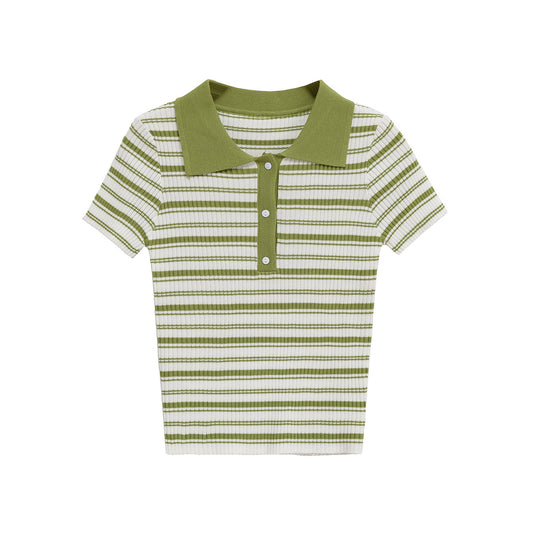 Harper | Chic Ribbed Knit Striped Polo Shirt