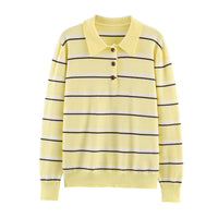 Iris | Striped Long Sleeve Polo Knit Top in Yellow & Dark Brown