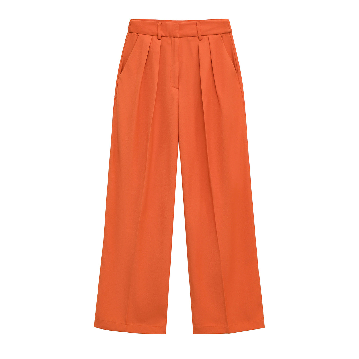 Evelyn | High-Waist Pleated Side Pocket Tailored Wide-Leg Trousers in Orange