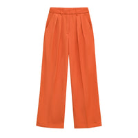 Evelyn | High-Waist Pleated Side Pocket Tailored Wide-Leg Trousers in Orange