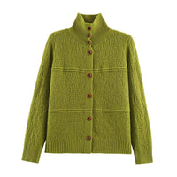 Aimee | High Stand Collar Button-Down Textured Knit Cardigan