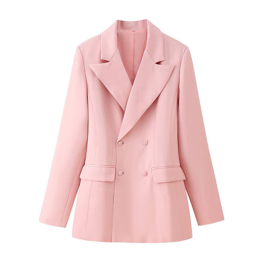 Vera | Double Breasted Blazer Pink Long Sleeve V Neck