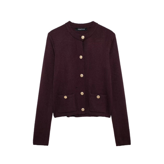 Vera | Cropped Cardigan Burgundy Button Front Long Sleeve