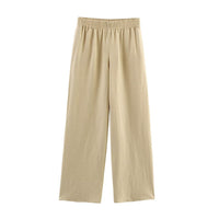Julia | Elasticated Waist Side Pocket Wide-Leg Linen Trousers in Khaki, Red and Brown