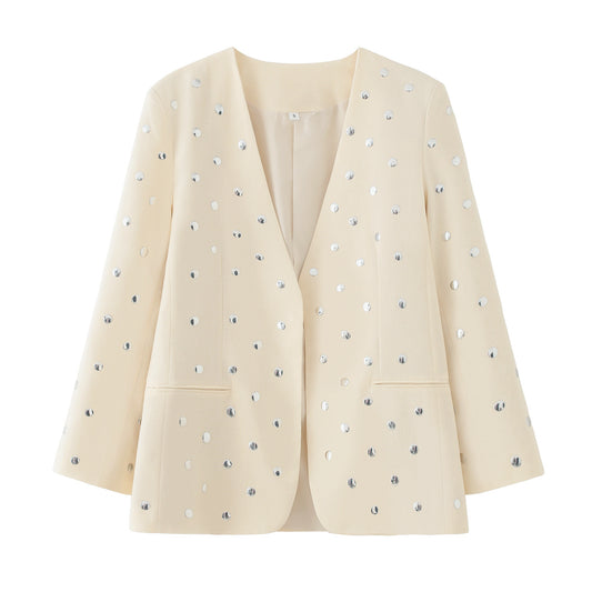 Margot | Sequin Embellished Oversized Blazer Cream
