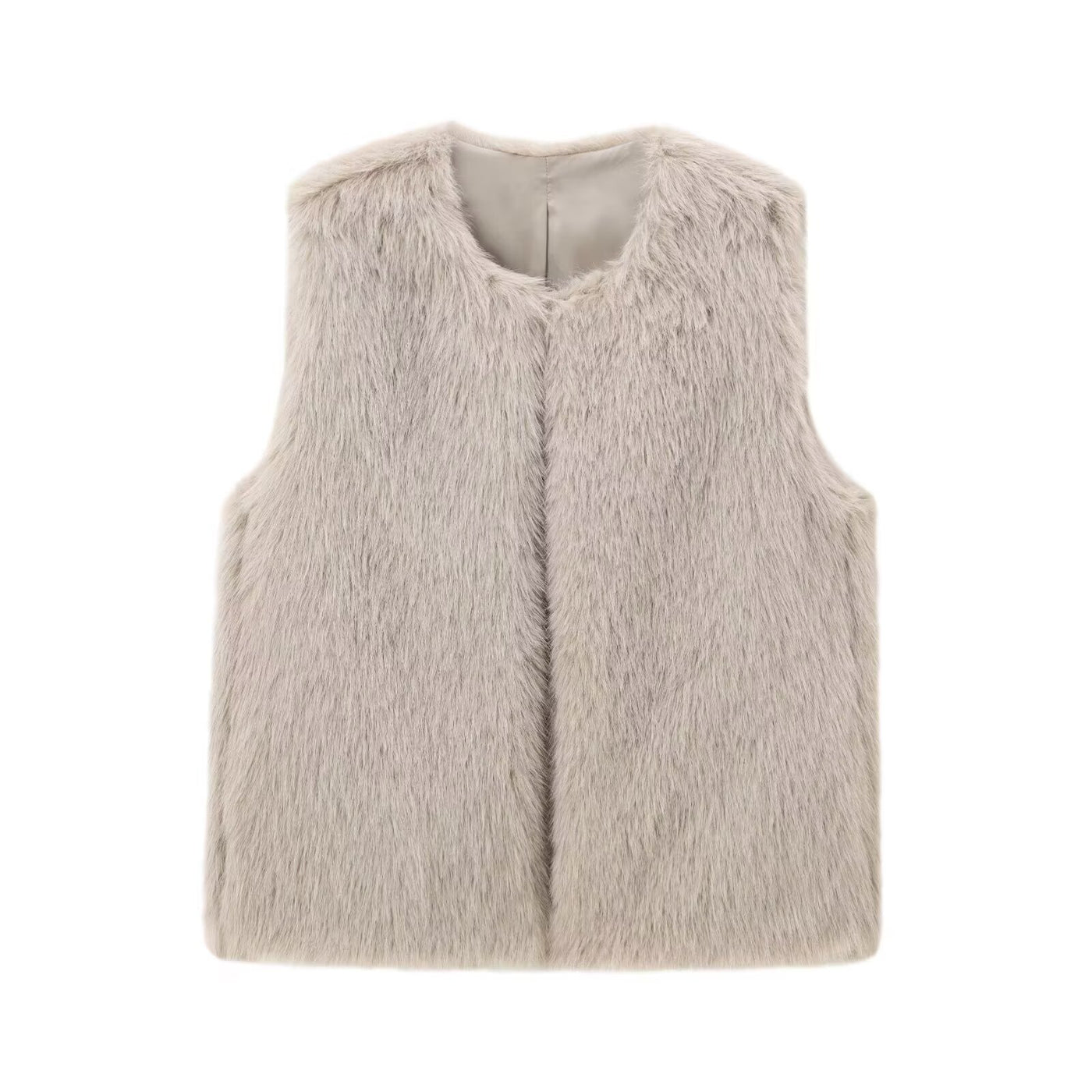 Caitlin | Collarless Open-Front Faux Fur Gilet