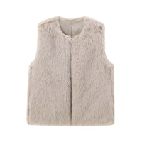Caitlin | Collarless Open-Front Faux Fur Gilet