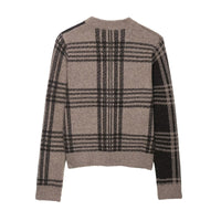 Edith | Plaid Pattern Button Front Crew Neck Cropped Cardigan