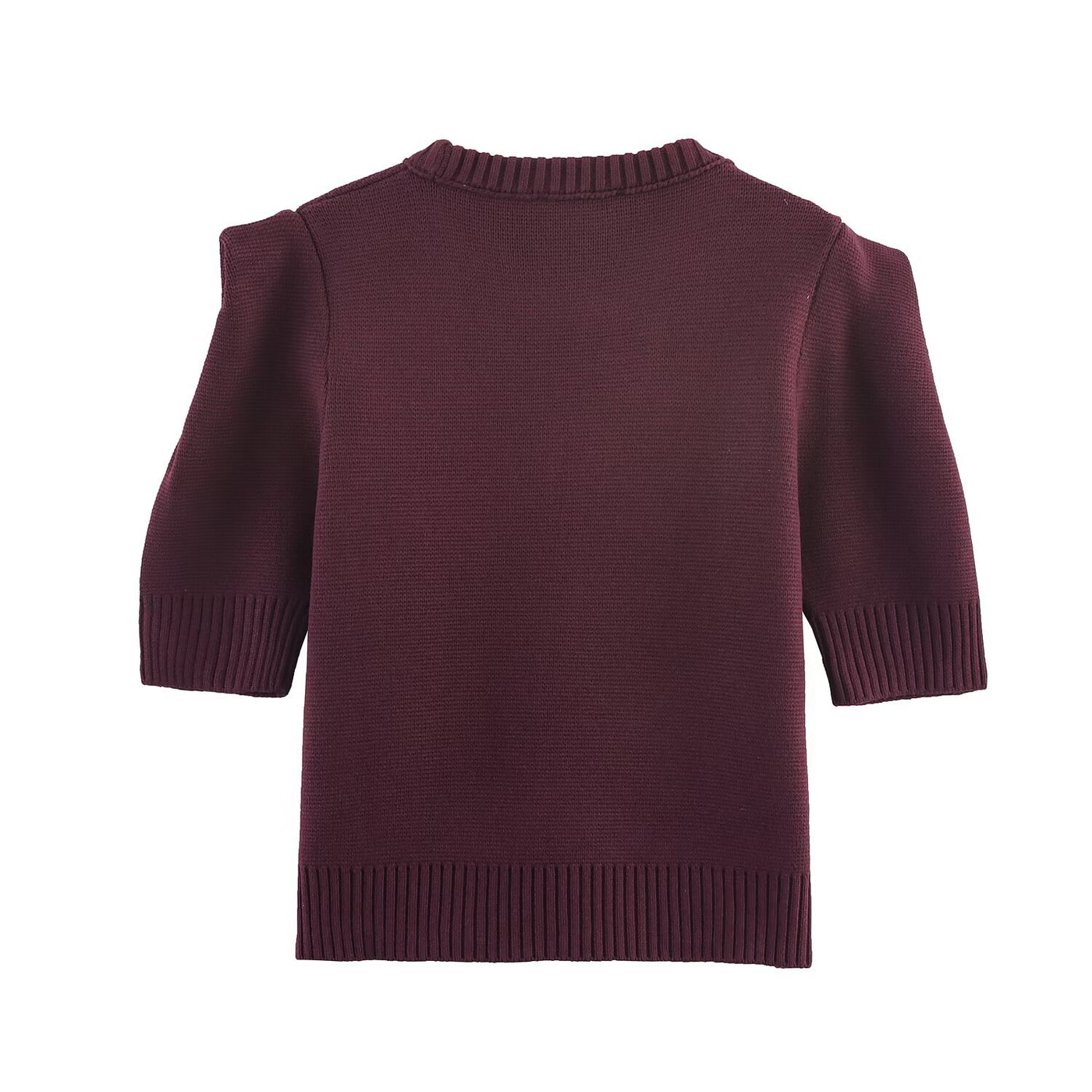 Lucy | Puff Sleeve Crew Neck Ribbed Cropped Knit Top
